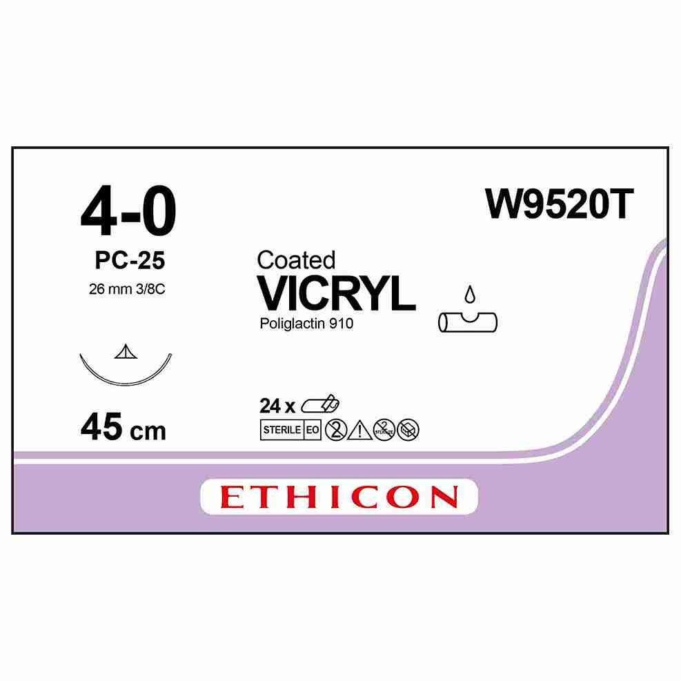 VICRYL® (polyglactin 910) Suture, Absorbable Undyed, Suture Length: 45cm Needle: PC-25 PRIME
