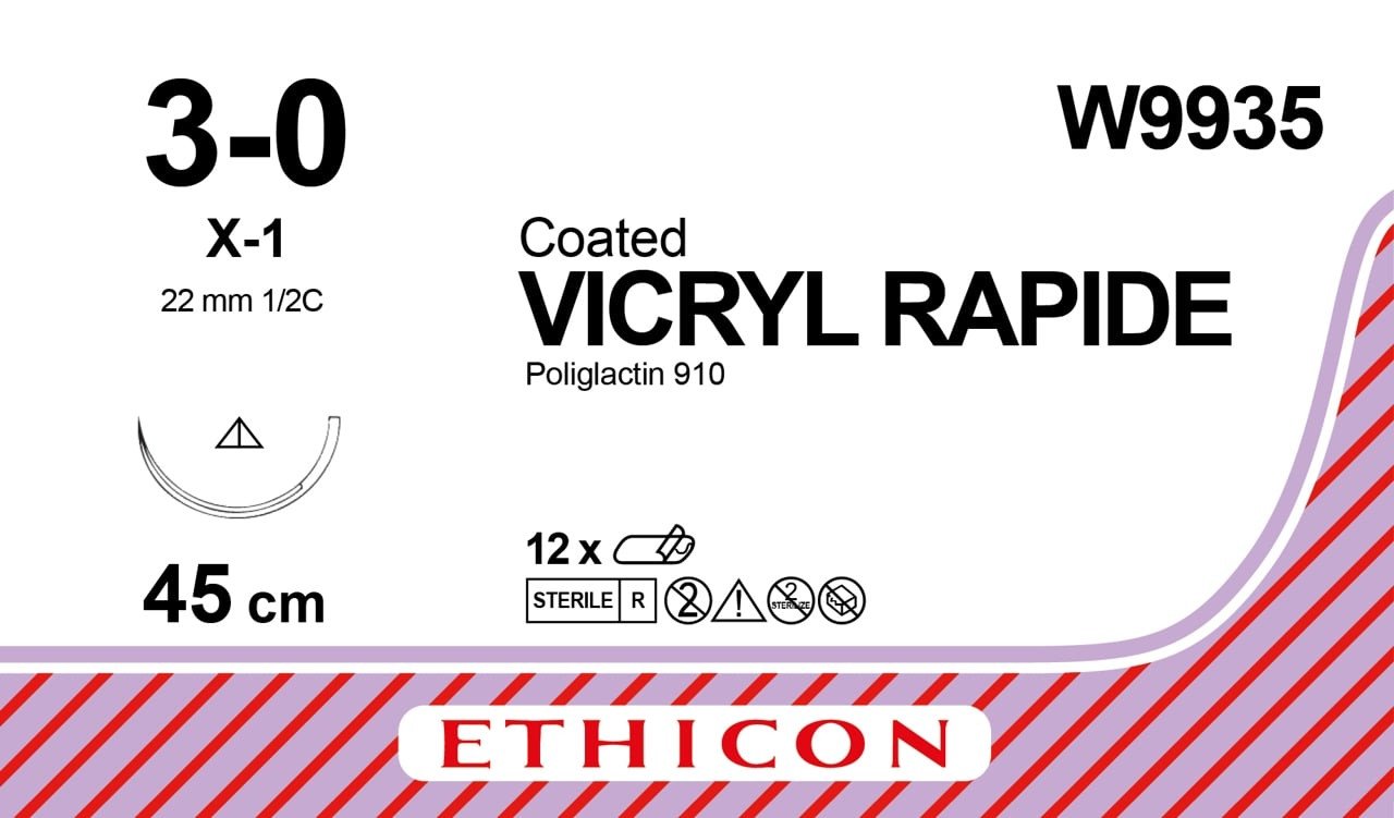 VICRYL RAPIDE™ (polyglactin 910) Suture, Absorbable Undyed, SuturE Length: 45cm Needle: X-1