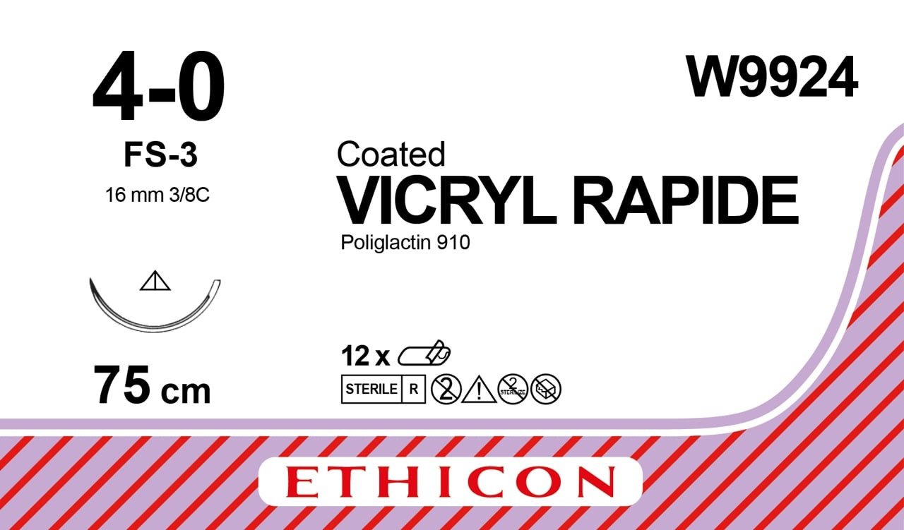 VICRYL RAPIDE® (polyglactin 910) Suture, Absorbable Undyed, Suture Size: 4-0 Length: 75cm Needle: FS-3