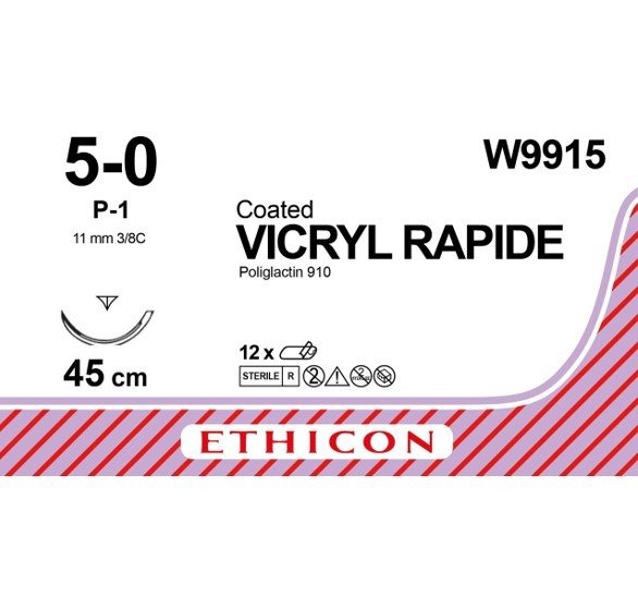 VICRYL RAPIDE® (polyglactin 910) Suture, Absorbable Undyed, Suture Size: 5-0 Length: 45cm Needle: P-1