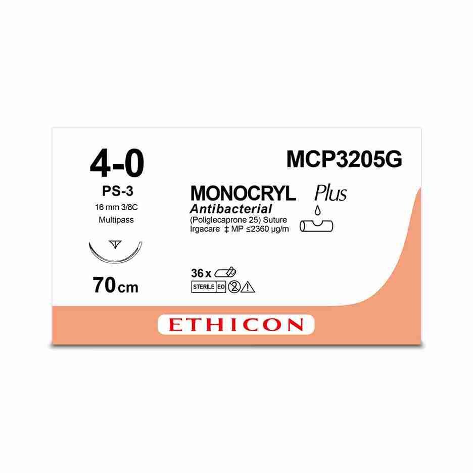 MONOCRYL® (poliglecaprone 25) Suture, Absorbable Undyed, Suture Size: 4-0 Length: 45cm Needle: PS-3