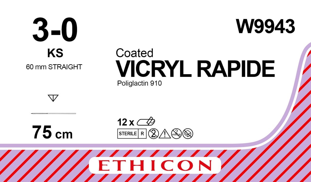 VICRYL RAPIDE™ (polyglactin 910) Suture, Absorbable Undyed, Suture Length: 75cm Needle: PS