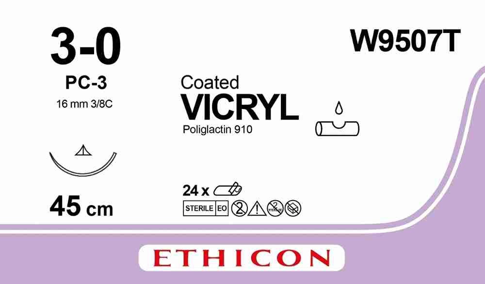 VICRYL® (polyglactin 910) Suture, Absorbable Undyed, Suture Length: 45cm Needle: PC-3