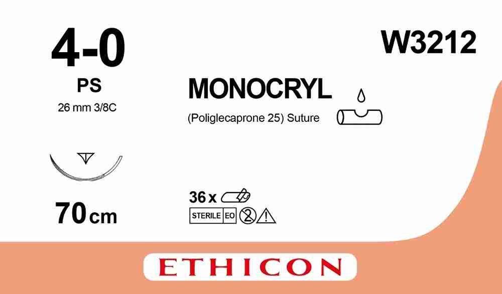 MONOCRYL™ (poliglecaprone 25) Suture, Absorbable Undyed, Suture Length: 70cm Needle: PS