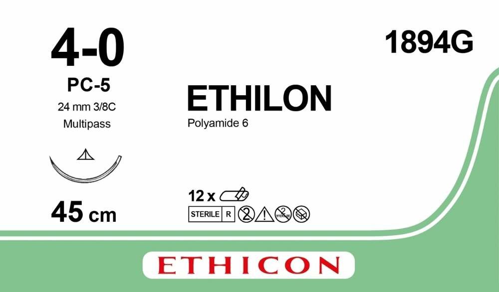 ETHILON® Nylon Suture, Non-Absorbable Black, Suture Size: 0 Length: 45cm Needle: PC-5 PRIME MP