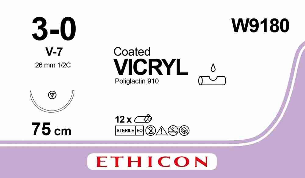 VICRYL® (polyglactin 910) Suture, Absorbable Violet, Suture Length: 75cm Needle: V-7